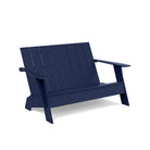 studio shot of navy adirondack bench