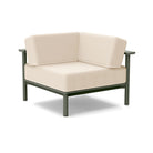 Studio image of a Corner Lounge Chair with Sage frame and Flax cushions.