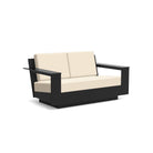 studio shot of nisswa loveseat in black with flax cushion