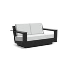 studio shot of nisswa loveseat in black with silver cushion