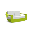 studio shot of nisswa loveseat in leaf green with silver cushion