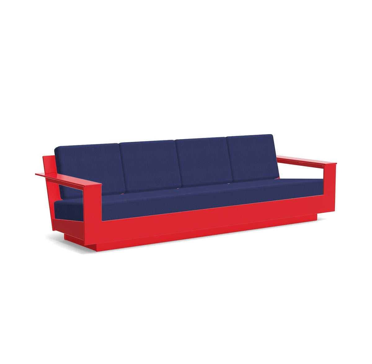 studio shot of nisswa 96 in apple red with navy cushion