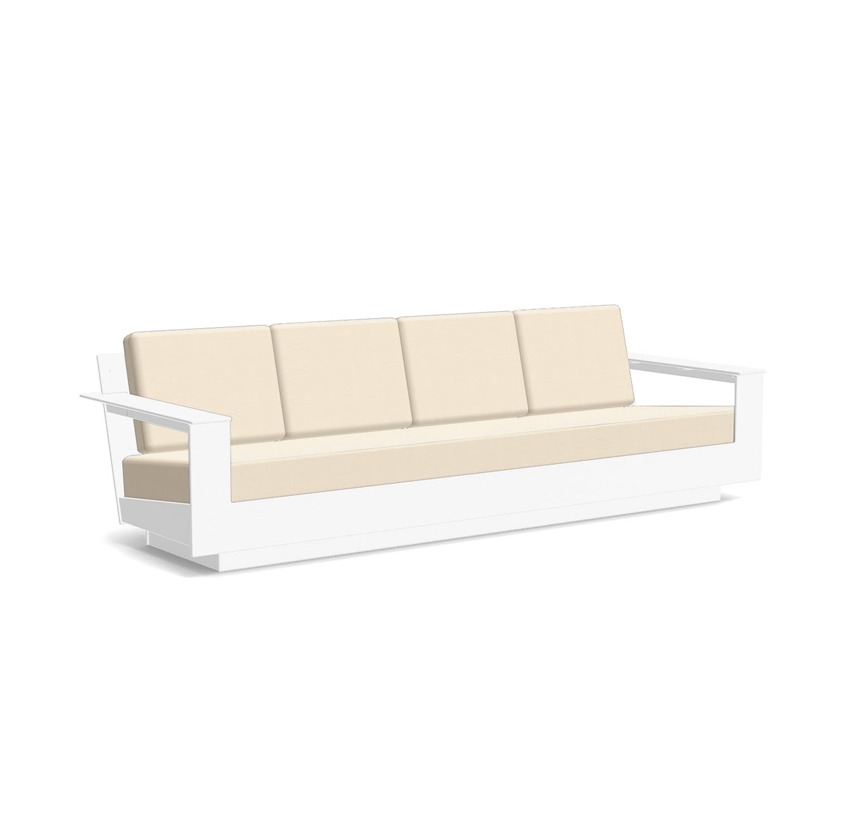 studio shot of nisswa 96 in white with flax cushion